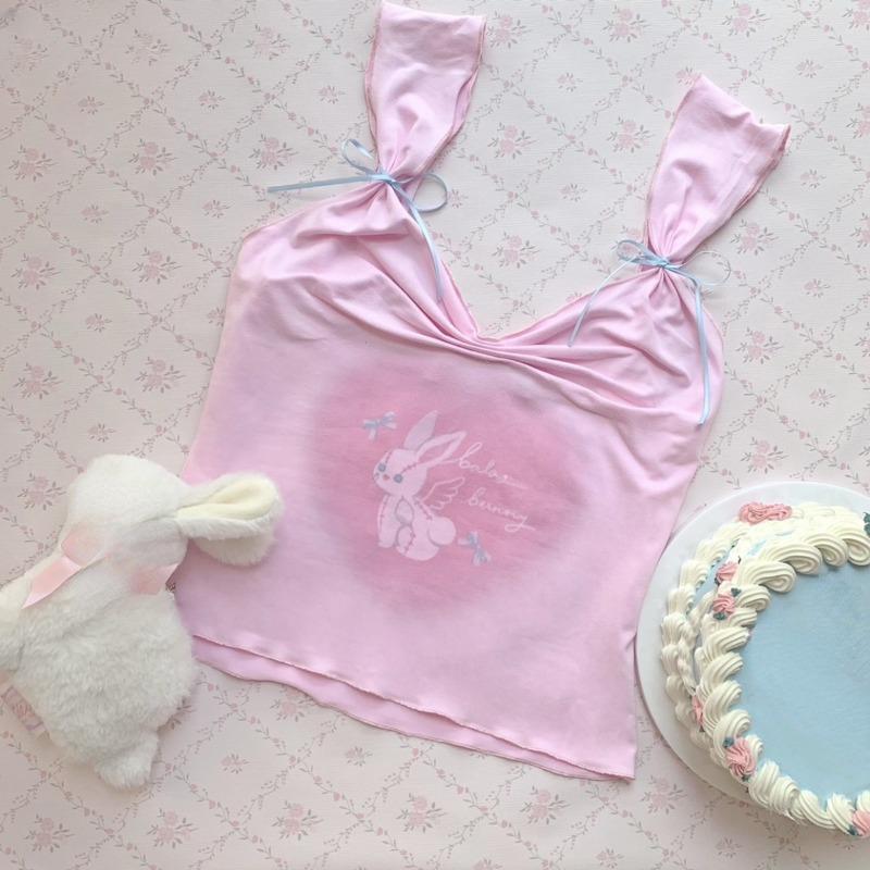 

Kawaii милая уличная одежда, женские майки в японском стиле Y2k Harajuku, повязки с бантом, футболки с мультяшным принтом, топ, мягкий гриль, лето 2024 XXL розовый