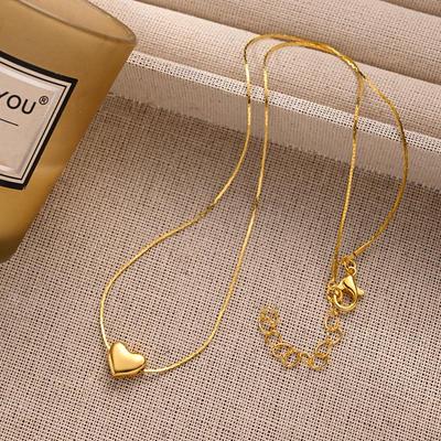 Gold-Plated Peach Heart Pendant Necklace - Elegant, High-End Fashion Clavicle Chain