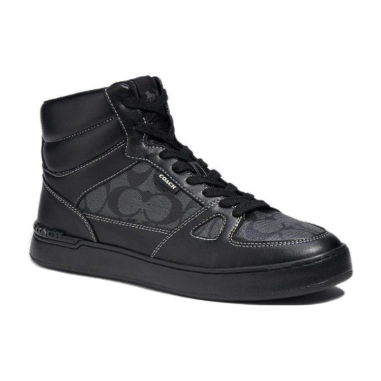 Coach Leather High Top High Top Stylish Skateboarding Shoes Men's Black CC736-BLK