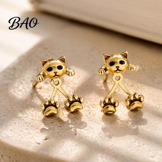 Cute Cat Earrings for Women 1 Pair Paw Women, Vintage Front Whimsical Lover Accessories Back Stud Earrings, Small Kitten Jewelry Gift Lovers