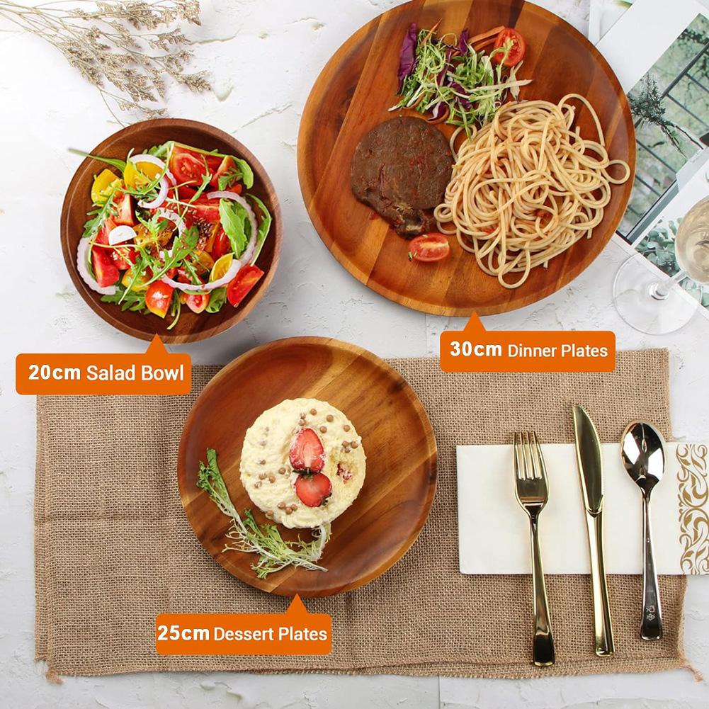 Natural Wooden Tray Round Serving Dinner Plates Sushi Dish For Food Fruit Dessert Bread Snack Platter Container Wood Tableware