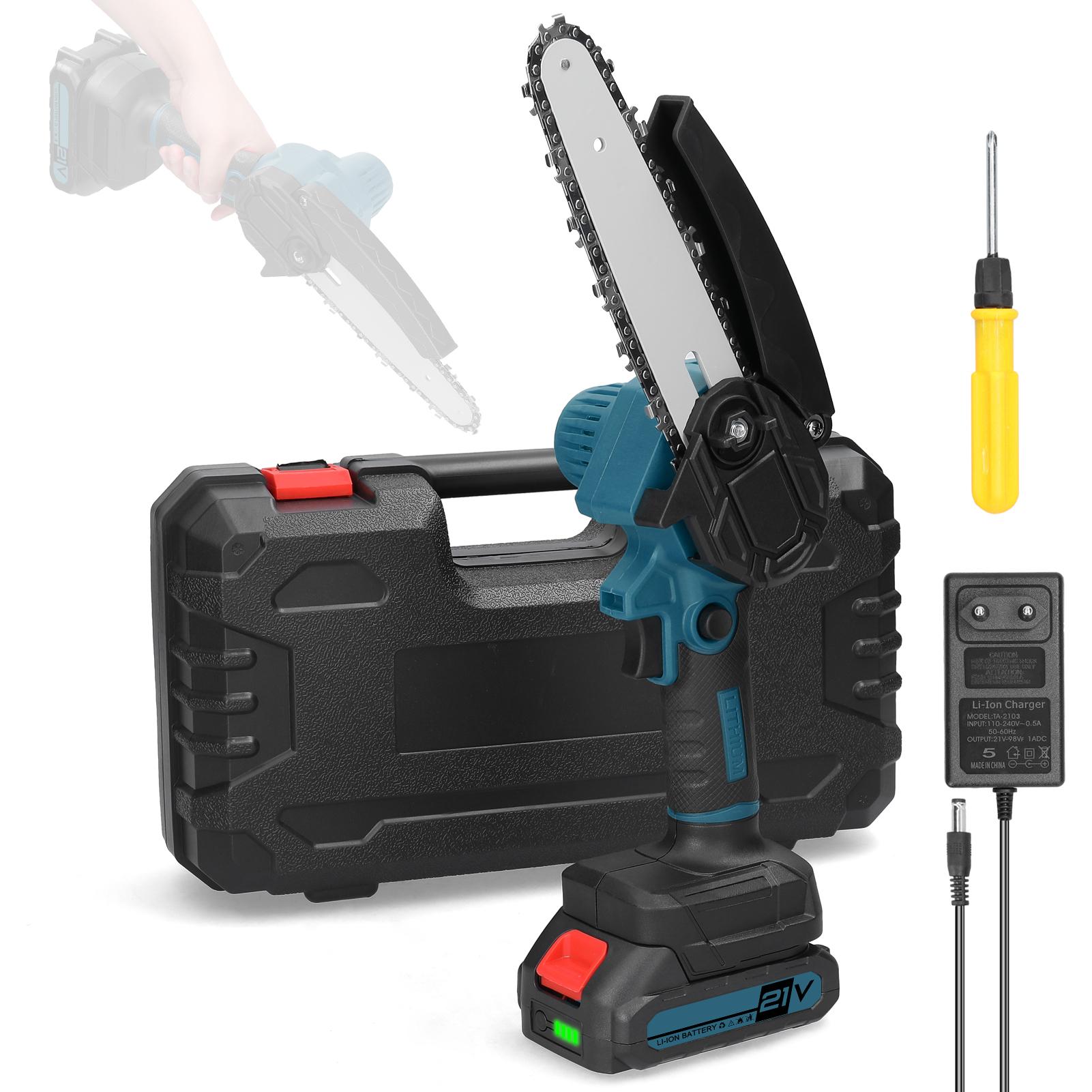 

21 В 6-дюймовые портативные электрические обрезные пилы, маленькая бензопила для раскалывания древесины, щеточный двигатель, одна рука 1pcs battery EU Plug разноцветный