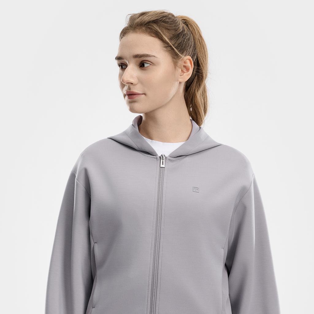 FILA Fitness Classic Simple Sports Training Casual Comfortable Versatile Hooded Knit Loose Zipper Sweatshirt Jacket Women tops A11W621508FGY