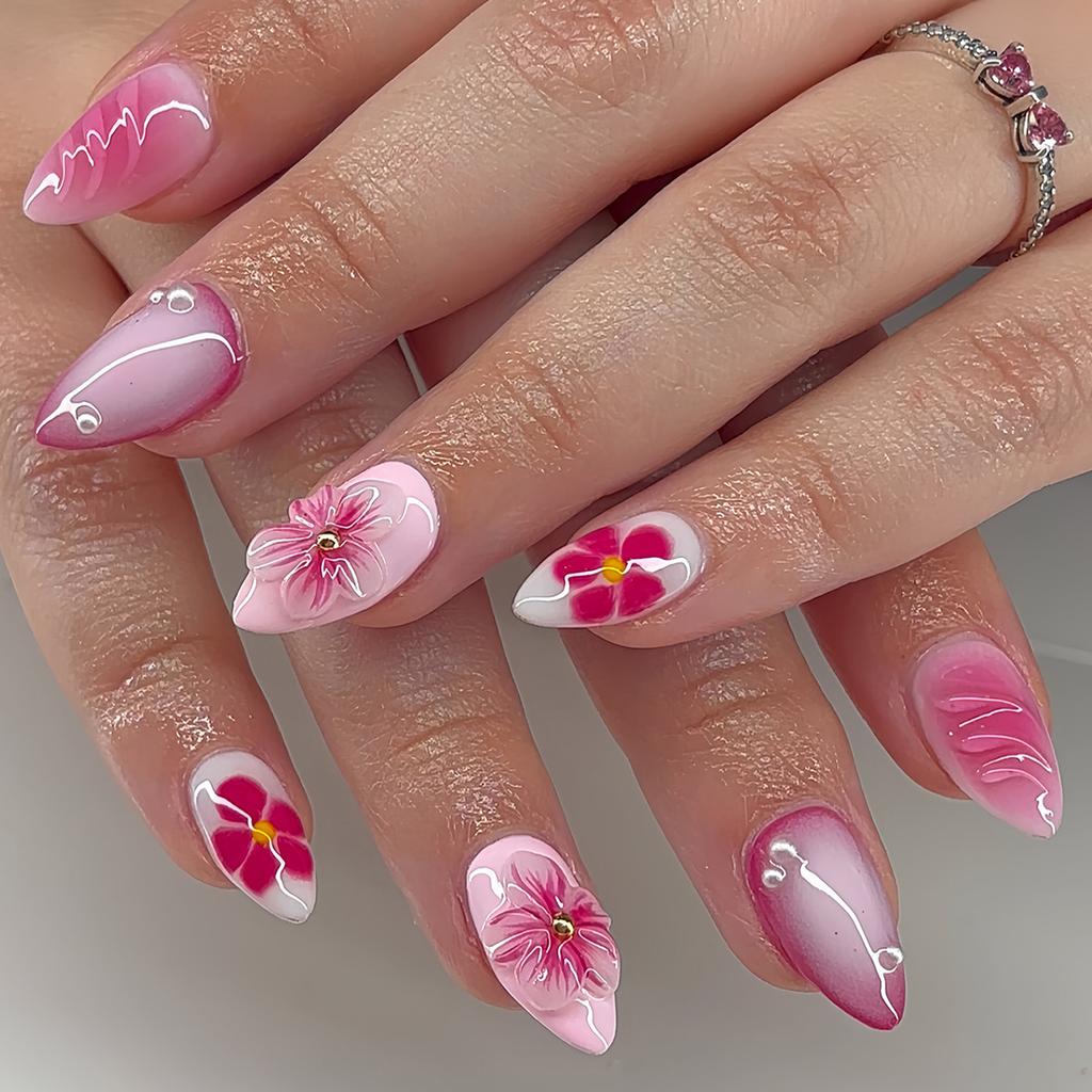 Mandelförmiger Nagellack 3D Dreidimensional Reines Verlangen Blume Schmetterling Abnehmbarer Falscher Nagel Fertigprodukt