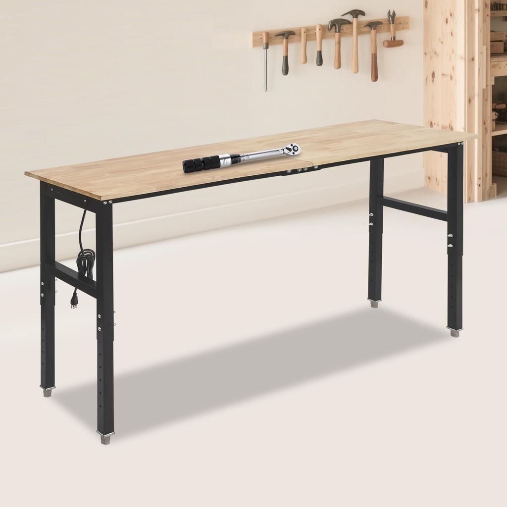 Adjustable Height Workbench, 2000 lbs Capacity, with Electrical Outlets, Modern Work Table, 31.5 to 39.3 In Height Adjustment