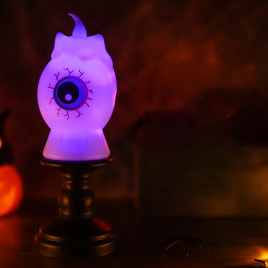 Halloween Lamp Decoration Light-up Black Cat on Pumpkin Statue Spooky Eyeball/Skull/Pumpkin Candle Holder with LED Light for Halloween Tabletop Decor