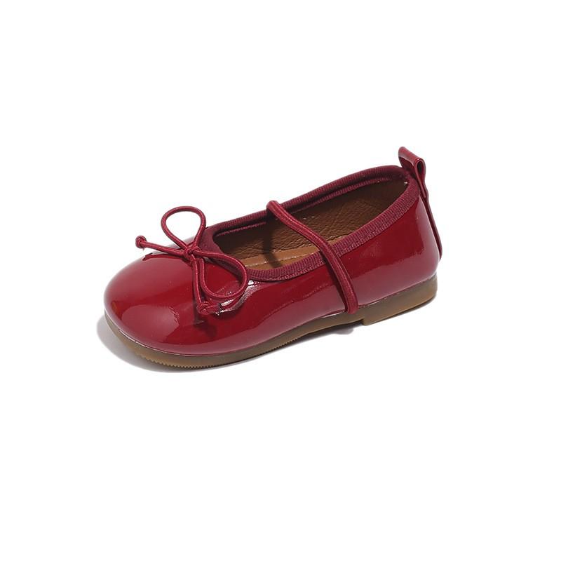 Girls PU Leather Ballet Flats With Bow Detail Soft Sole Princess Shoes Fall