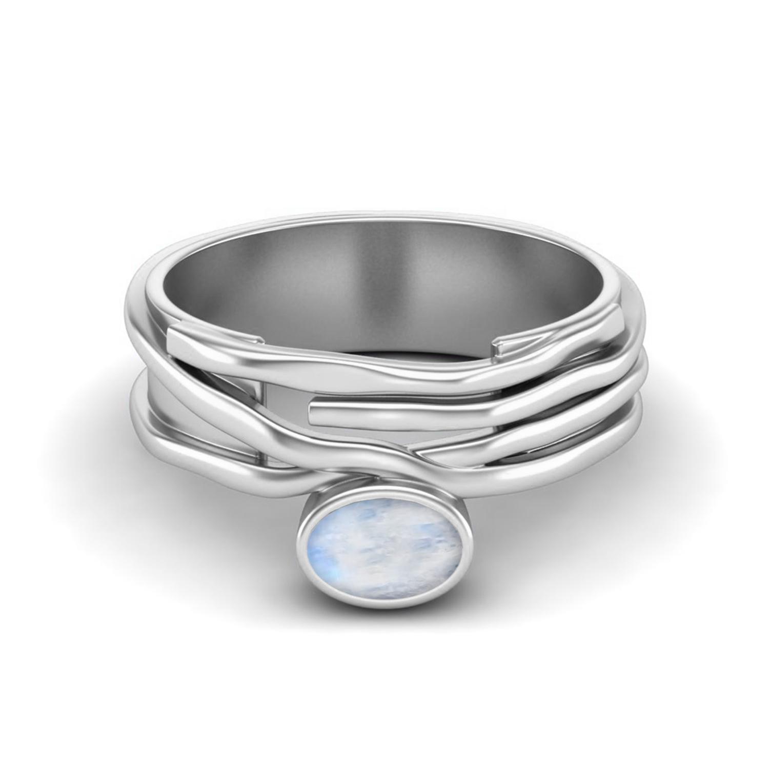 6X4 Oval Natural Moonstone 925 Sterling Silver Multi Band Women Wedding  Ring 9 белый