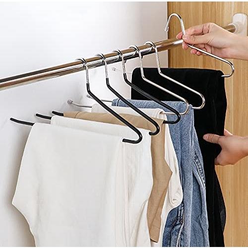 CLEKOD Non-Slip Trouser Hangers, Set of 8, for Slacks, Single Pants, Denim, and Long Skirts, Non-Marking, Space-Saving, Durable, Black