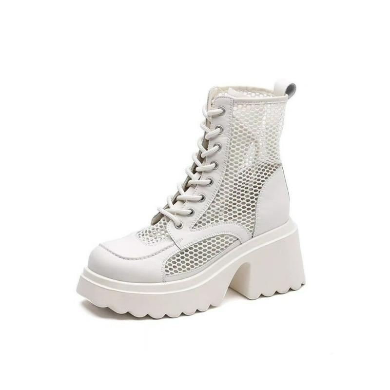 Damenstiefel Elastische Plateau-Stiefel Atmungsaktive Sommer-Absatzschuhe Botas Zum Hineinschlüpfen Knöchelhohe Stiefel Elegante Damen-Absatzschuhe