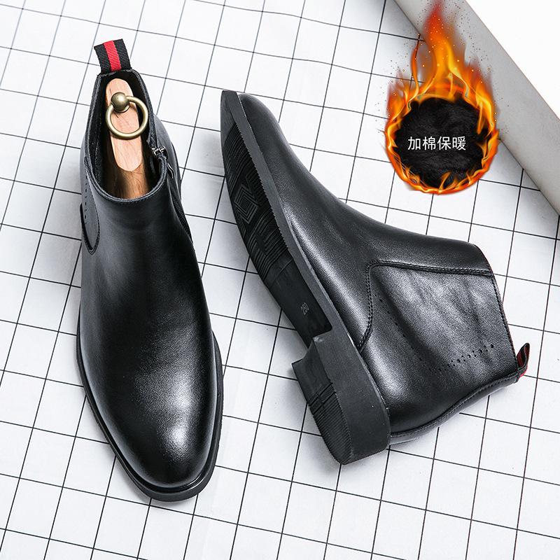 Britische Vintage Chelsea Boots Herrenschuhe Kurze Stiefel Fleece Lederstiefel Martin Stiefel Übergröße Stiefel Herren