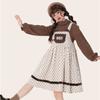 Vintage Kawaii Lolita Kleid Frauen Winter japanische süße Bär Stickerei Plüsch Tasche Cord Strap Midi Kleid weiches Mädchen