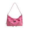 PU Læder Plisseret Tekstureret Skuldertaske til Kvinder Punk Nitter Crossbody Underarmstaske Justerbar Rem Lynlåslukket Håndtaske Hot Pink