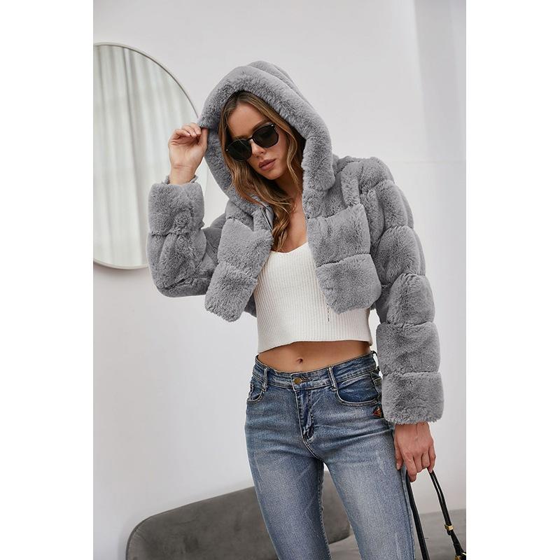European And American New Imitation Fur Coat Jacket Fashionable European And American Style Short Khaki