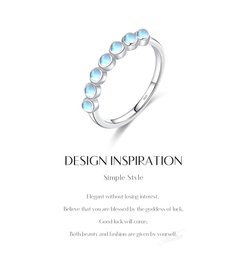 MODIAN S925 Sterling Silver Moonstone Ring for Women, Korean Style with Zirconia, Stackable Elegant Index Finger Ring.