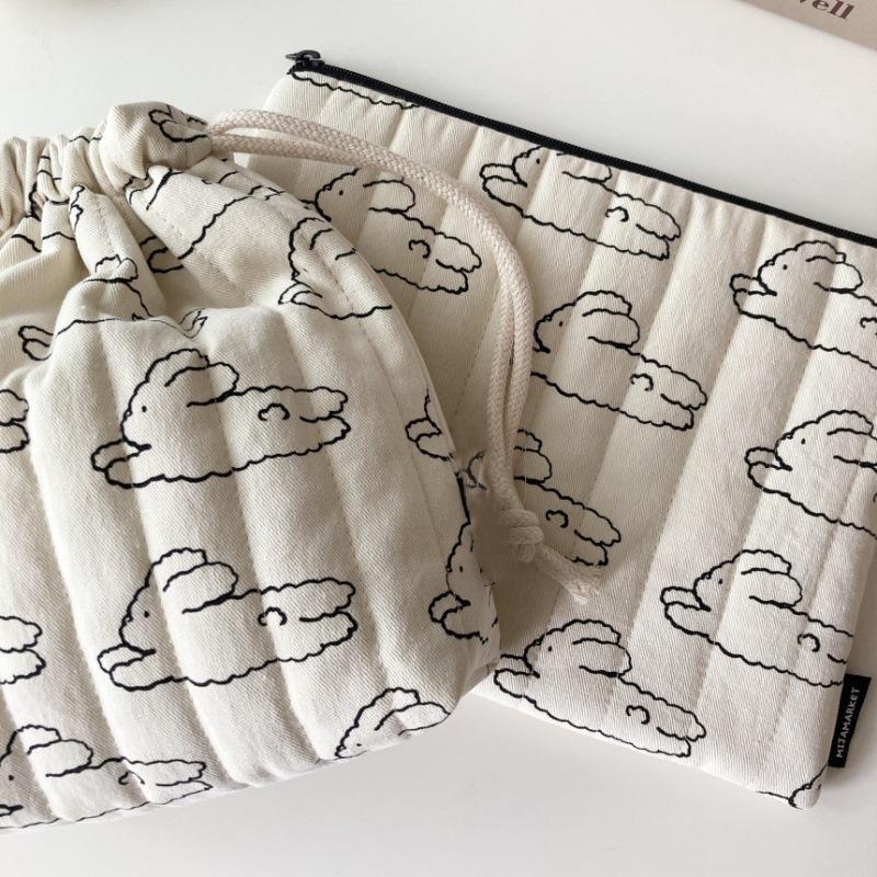 Rabbit Pattern, Quilted Cotton Drawstring Bag, Mini Bag, Travel Cosmetics Storage Bag, Drawstring Drawstring Storage Bag
