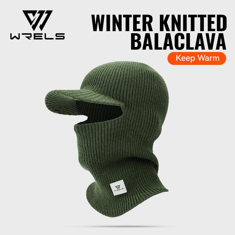 WRELS Зимняя вязаная балаклава Шапка-бини Теплая вязаная шапка для велоспорта Ветрозащитная Термофлисовая накладка на шею Балаклава-шапка Нагреватель шеи армия зеленый