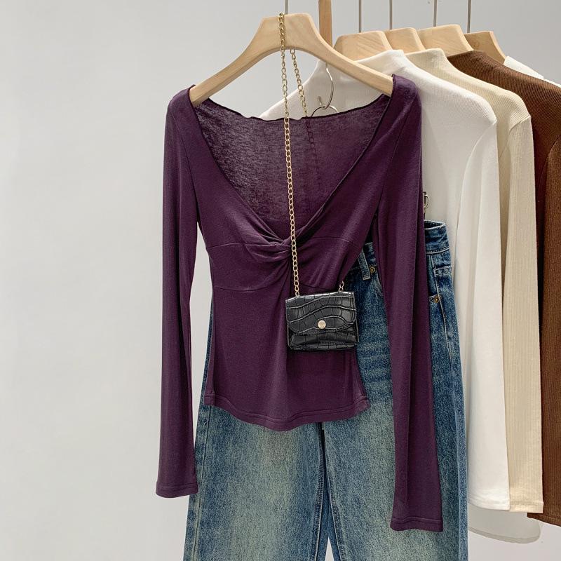 Korean-European Tencel V-Neck Base Layer - High-End Women s Top for Autumn/Winter 2025 Small