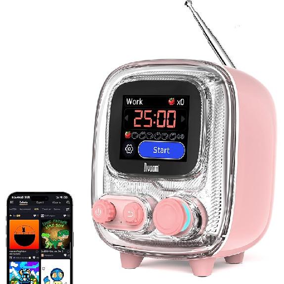 Portable Bluetooth Speaker with FM Radio, Pixel Art Retro Mini Small Cute Wireless Speaker, Vintage Decor Suitble for Party Office Desk Home Bedroom