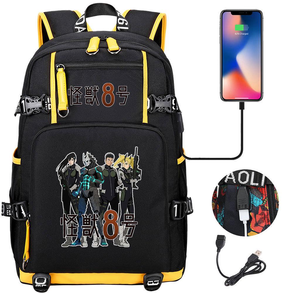 Kaiju No. 8 Printed USB Port Backpack Youth Student School Bag Large Capacity Travel Daypack
