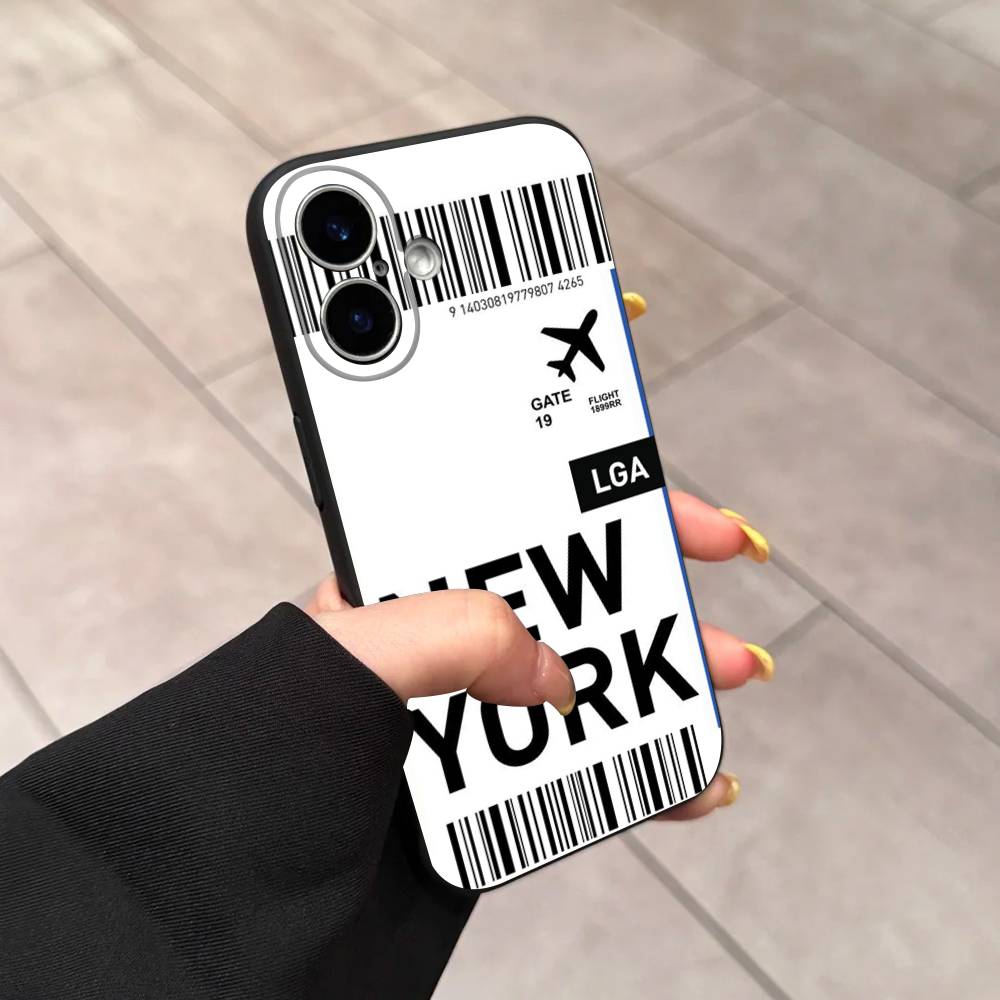 Funny World City Tourist Ticket Label Black Phone Case For Iphone 17 Air 16 15 14 13 12 11 Pro Max Plus Back Cover TPU Soft Case