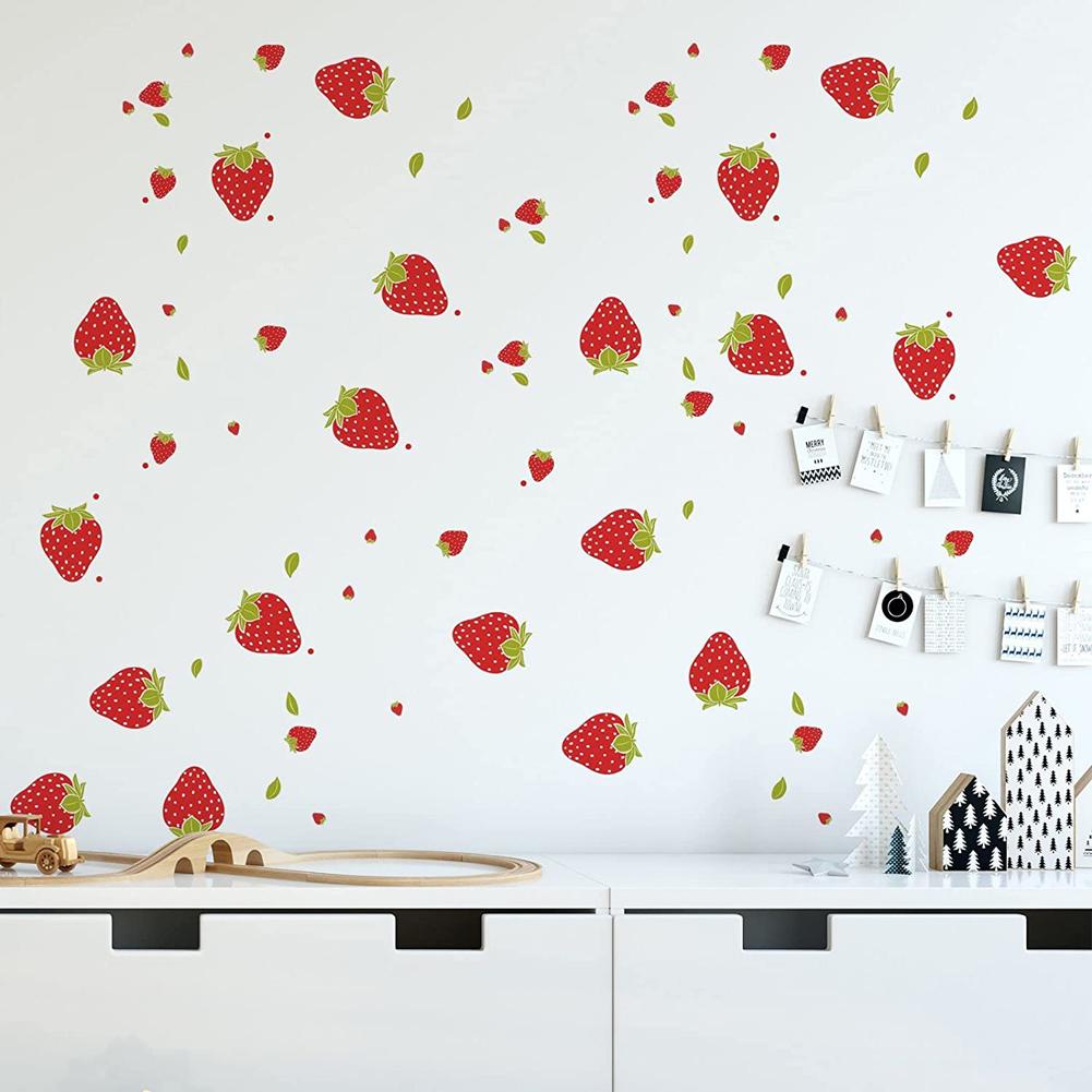 92pcs Strawberry Stickers Colorful Waterproof Wall Decals Wallpaper For Girls Boys Bedroom Nursery Wall Decor