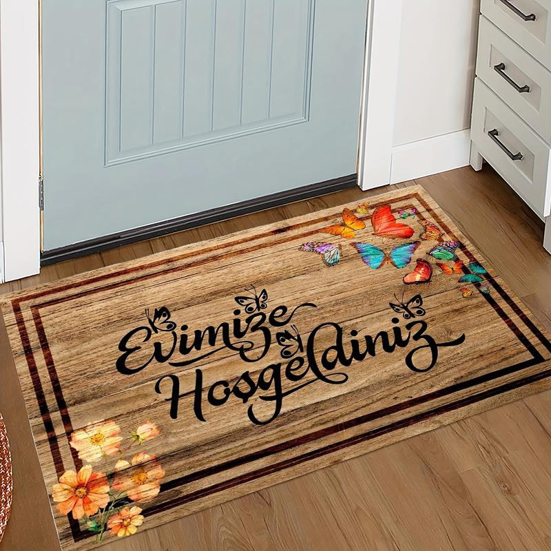 

Turkish Evimize Hoşgeldiniz Welcome Rug Wood Grain Doormat NonSlip Easy Clean Warm Carpet for Living Room Bedroom Pet Friendly 40X60cm
