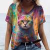 Summer Casual Beautiful Peacock Print Women Elegant Loose Casual V-neck Short Sleeved Shirt T-Shirts Women’s