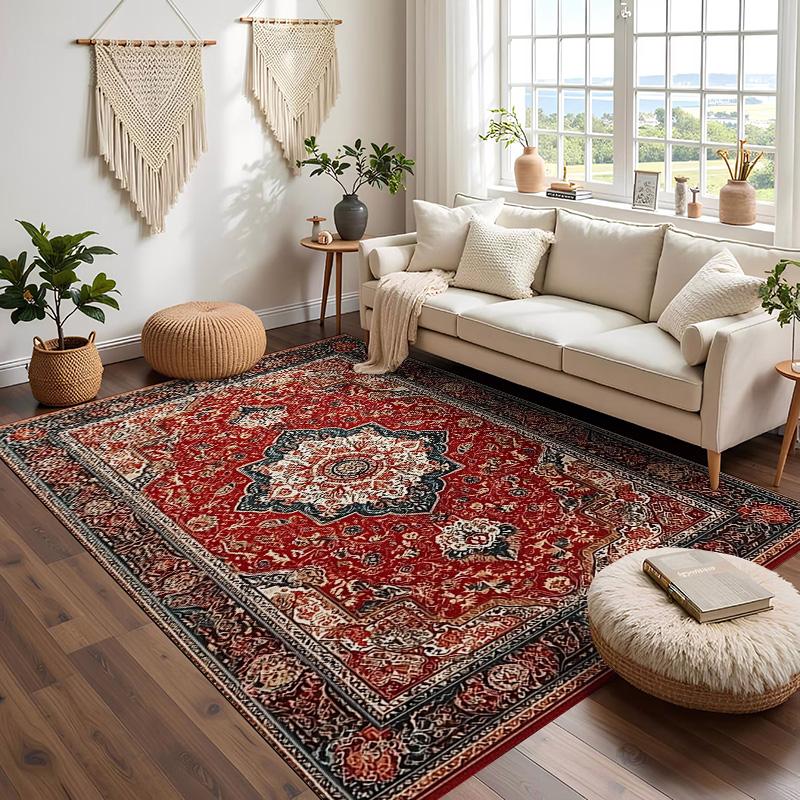 RAKKS Soft Velvet Vintage Moroccan Style Area Rug Non-Slip Indoor Outdoor Carpet for Living Room Bedroom Beside Sofa Home Decor