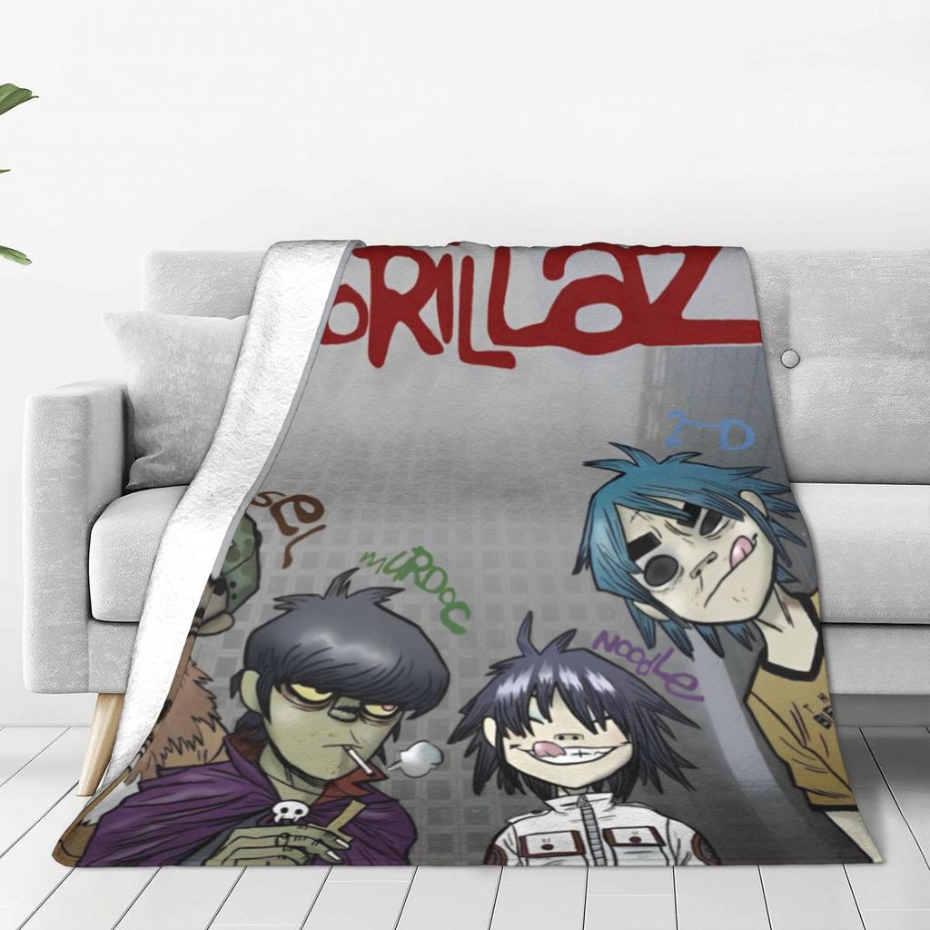 Music Band Gorillaz Knitted Blanket Fleece 90s Punk Rock Warm Throw Blanket for Outdoor Bed Plush Thin Quilt