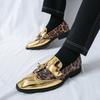 Marke Herrenschuhe Leopardenmuster Design Lederschuhe Klassischer Business-Kleiderschuh Goldlackleder Party Hochzeitsschuhe für Herren