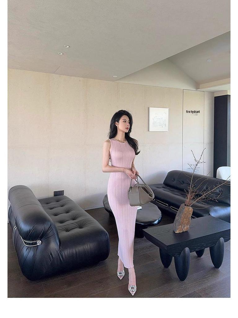 2025 Summer Slimming Knitted Sleeveless Mid-Length Dress for Women