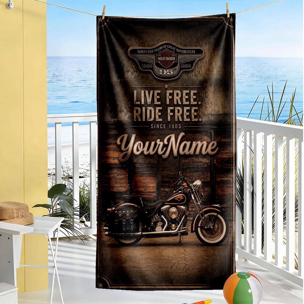 Harley-davidson Motorcycles Personalized Name Beach Towel Super Soft Microfiber Quickdry Fabric Suitable for Swimming Gym Camping Yoga Vacation