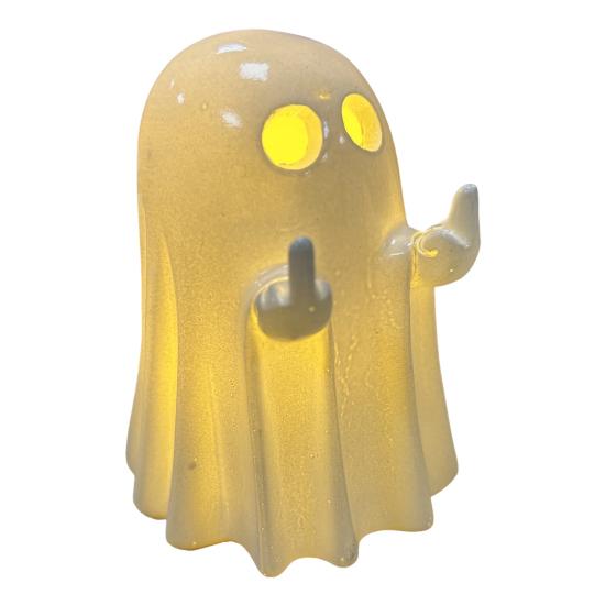 Pryskyřičná svítící dekorace duch pro Halloween Malá bílá figurka ducha Roztomilá svítící soška ducha pro domácí stolní patrovou podnosovou dekoraci