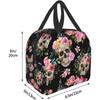 Skull Insulated Lunch Bag Halloween Horror Skeleton Flowers Lunch Box Horror Lunch Tote Cooler Bags for Work School Picnic Beach