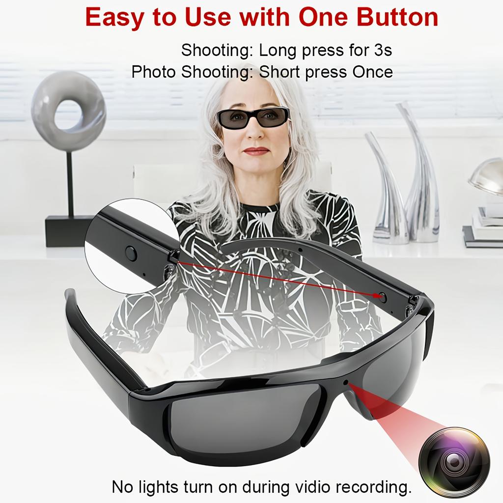 Smart Wearable Video Eyewear for Outdoor Sports & Meetings - 1080P HD, 90 minutes battery life, 75° wide angle.