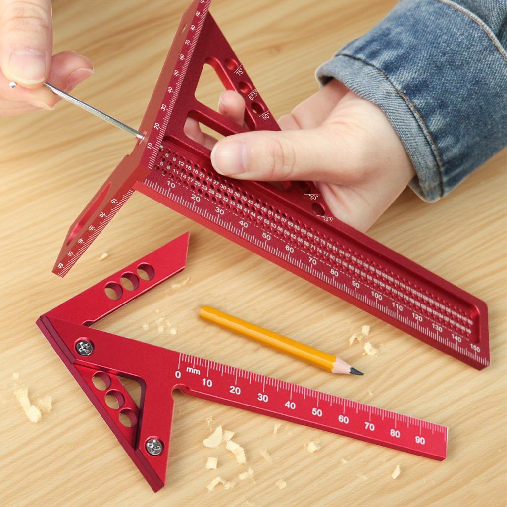 2pcs Metric WoodworkingTriangle Ruler & Square Center Scriber, 3D Multi-Angle Measuring Layout Ruler with Positioning Dowel Pin