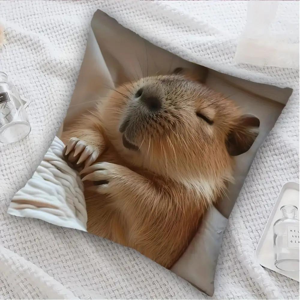 Cute Hippo Cartoon Printed Pillowcase Zipper Closure Machine Washable For Home Office Decor