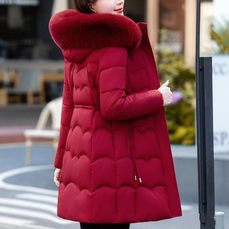 Mode Winterjacken Damen Lange Parkas Kapuze Kunstfellkragen Locker Dick Warm Damenmäntel