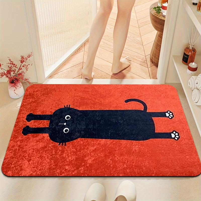 1pc Black Cat Doormat – Playful Feline on Red Background for Indoor & Outdoor Use carpet 40x60cm 50x80cm
