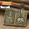 Amulet of Eight Guardian Deities Keychain: Brass Five Emperors Coins with Twelve Zodiac Pendant.
