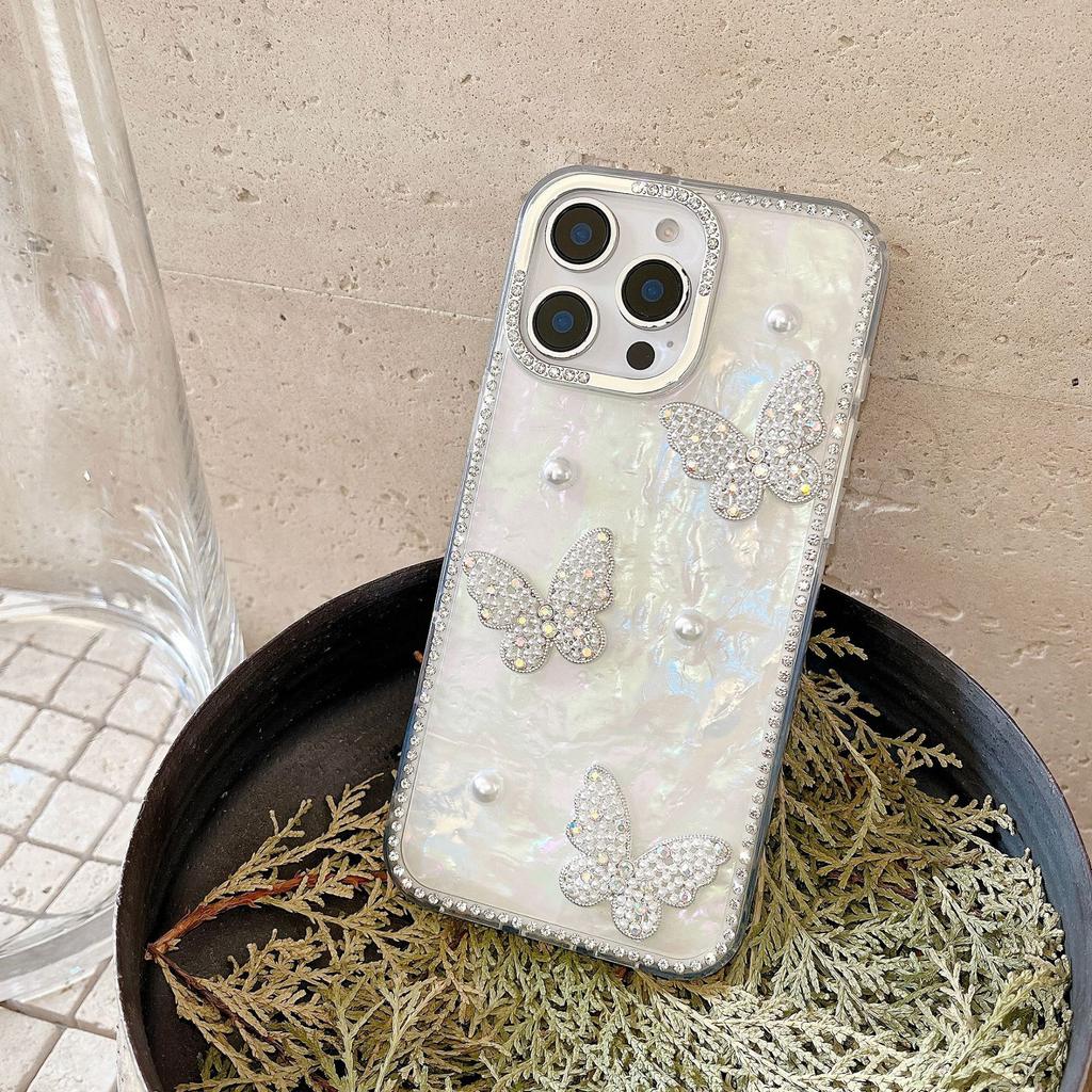 Applicable To Apple 16proMax Pearl Butterfly Mobile Case Fairy IPhone 15 Rhinestone 14 Drop Protection Case