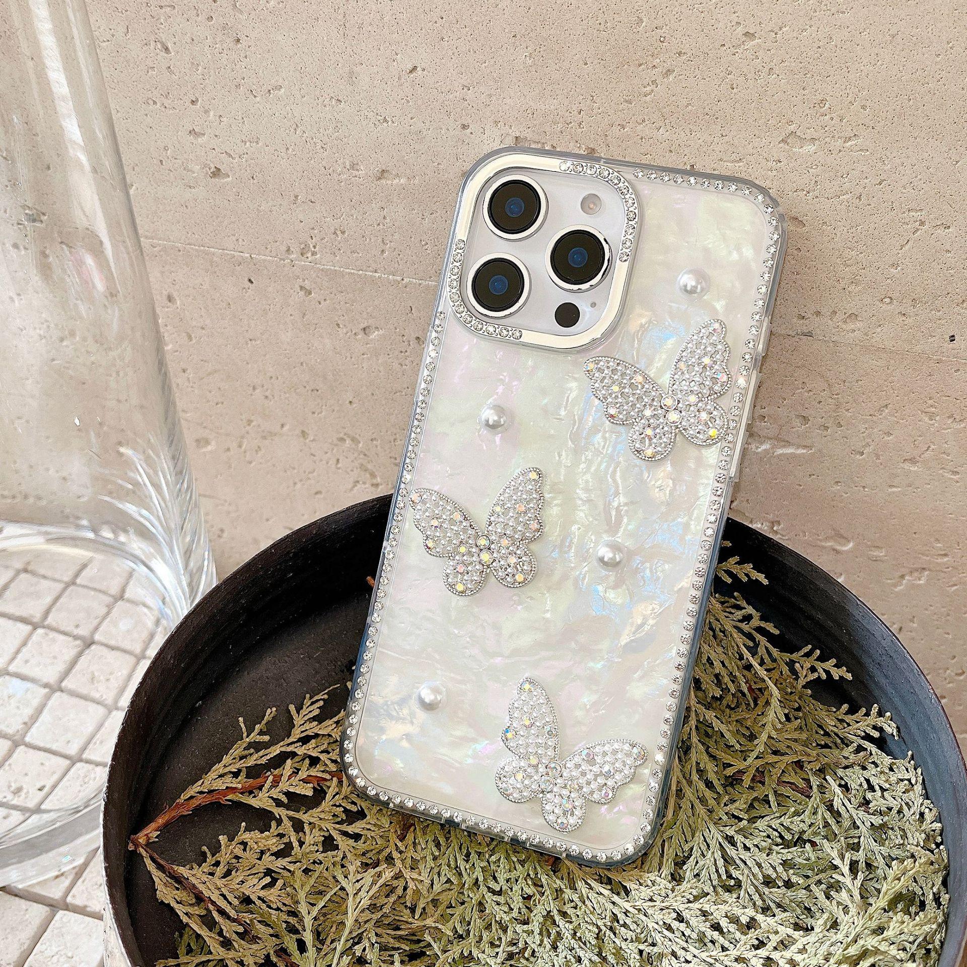 

Подходит для Apple 16proMax Жемчужная бабочка Чехол для мобильного телефона Фея iPhone 15 Стразы 14 Чехол для защиты от падений iPhone11