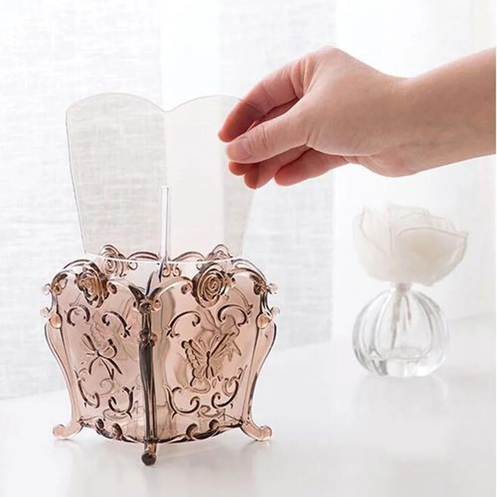 Transparent Cosmetic Storage Box Plastic Box Makeup Organizer Makeup Brush Lipstick Storage Box Vintage Carved Desktop Finishing
