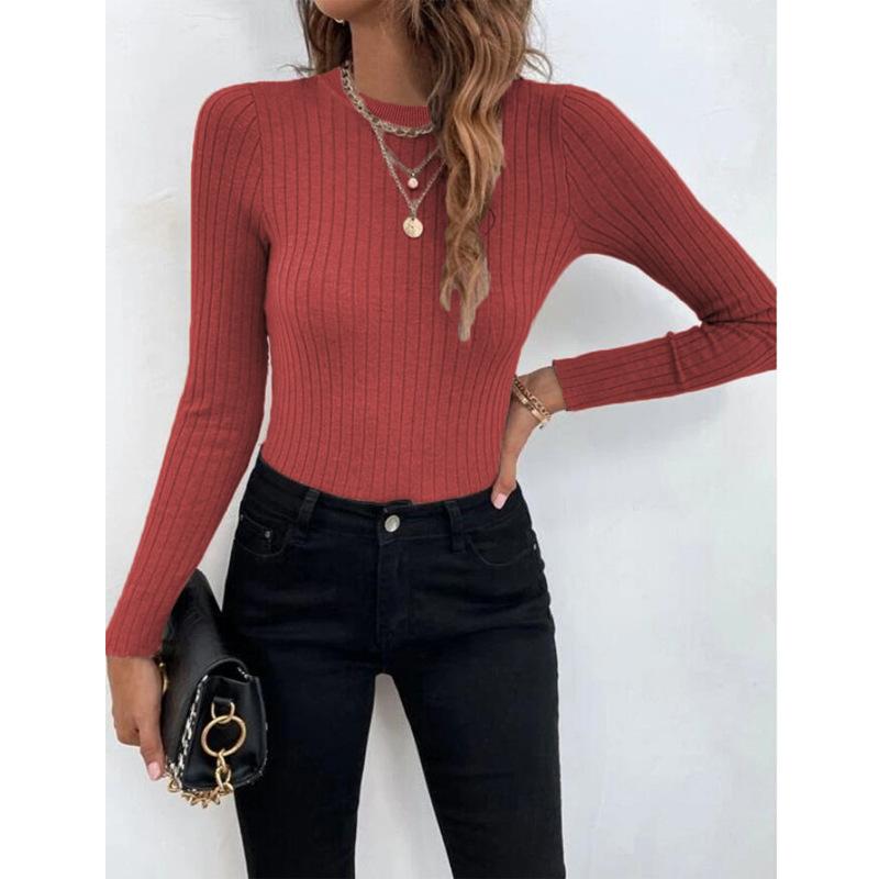 Women's Fashion Casual Fall Winter Solid Color Print Long Sleeve O-Neck Sweaters