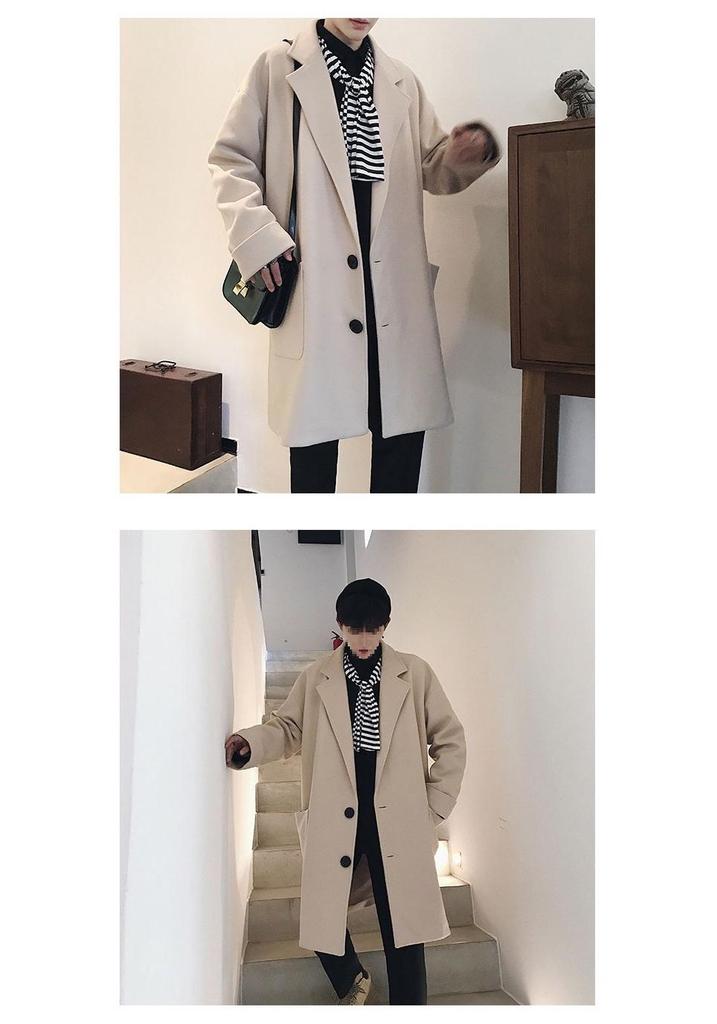 Herren Koreanischer Stil Dicke Woll-Trenchcoat - Trendy, Warm, Mittellang, Lockerer Schnitt