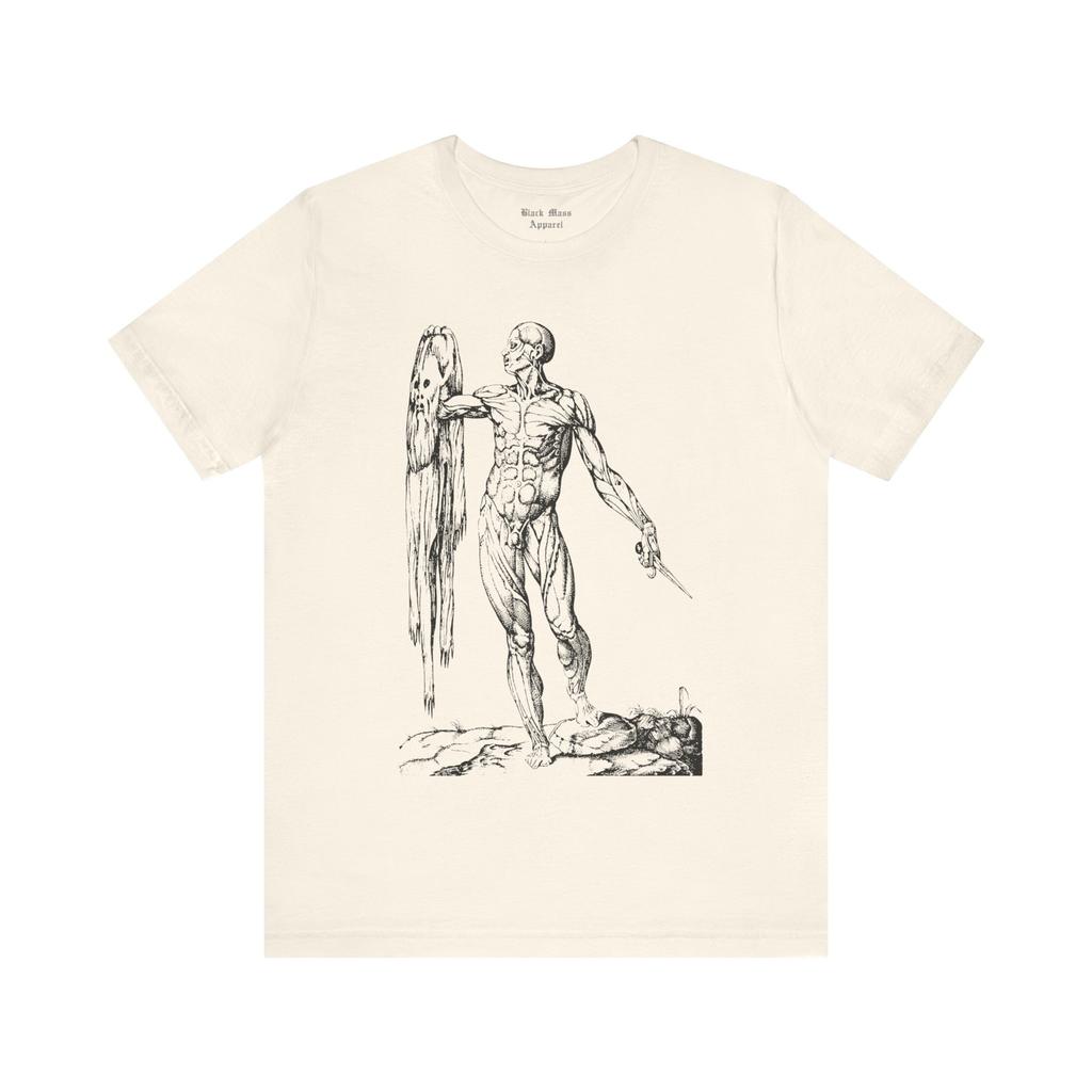 The Skinless Man, Andreas Vesalius Art, Vintage Creepy T-shirt, Horror Shirt, Medical, Spooky, Anatomy,  Jersey Short Sleeve Tee