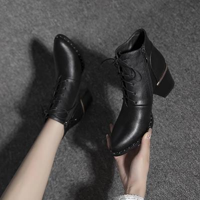 Autumn Women's Chunky Heel Ankle Boots Fashion Zipper Pointed Toe Heeled Shoes for Women Shoes Dress Plus Velvet Women's Boots