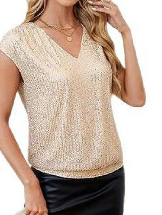 Women's Solid Color V-neck Raglan Sleeve Sequin Top