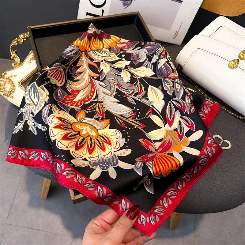 Fashion Paisley Print Luxury Brand Silk 70cm Square Scarf Women Satin Shawls Neckerchief Wrap Scarves Bandana Hair Hjiab Floral